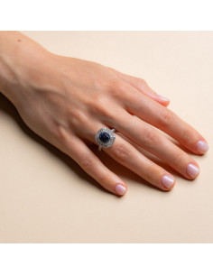 Anello Solitario Oro Bianco 18kt Zaffiro Ovale e Diamanti AN825001 2