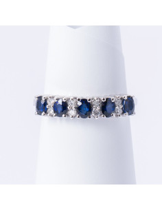 Anello Riviera Oro Bianco 18 kt Zaffiri Ovali e Diamanti AN825003