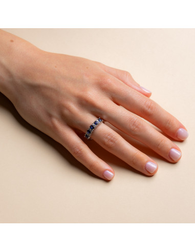 Anello Riviera Oro Bianco 18 kt Zaffiri Ovali e Diamanti AN825003