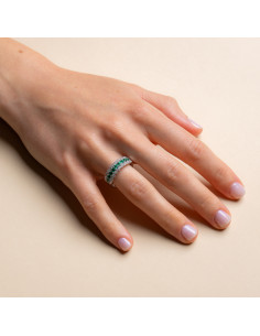 Anello Fascia Oro Bianco 18kt Smeraldi e Diamanti AN825010 2