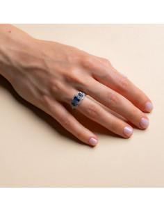 Anello Trilogy Oro Bianco 18kt Zaffiri Ovali e Diamanti AN825019 2