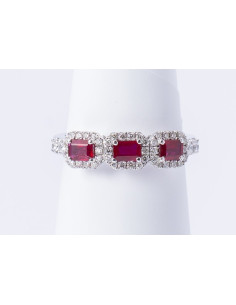 Anello Trilogy Oro Bianco 18kt Rubini Rettangolari e Diamanti AN825026