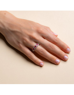 Anello Trilogy Oro Bianco 18kt Rubini Rettangolari e Diamanti AN825026 2