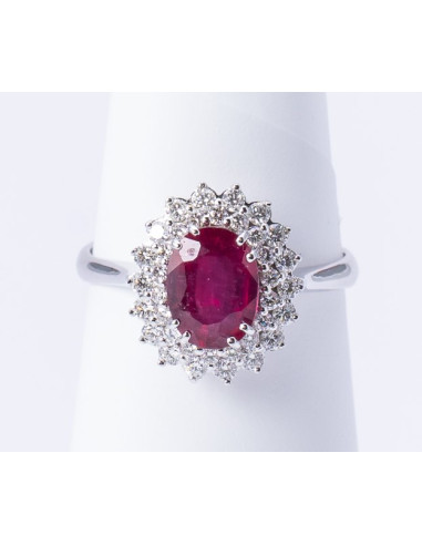 Anello Oro Bianco 18kt Rubino Ovale e Diamanti AN825027