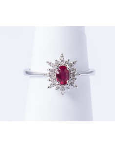 Anello Oro Bianco 18kt Rubino Ovale e Diamanti AN825028