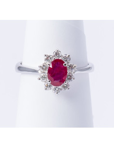Anello Oro Bianco 18kt Rubino Ovale e Diamanti AN825033