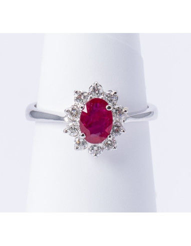 Anello Oro Bianco 18kt Rubino Ovale e Diamanti AN825033